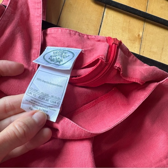 Laura Ashley Sz 6 Vintage Linen Coral Pink Sleeveless Casual Dress - Picture 8 of 10